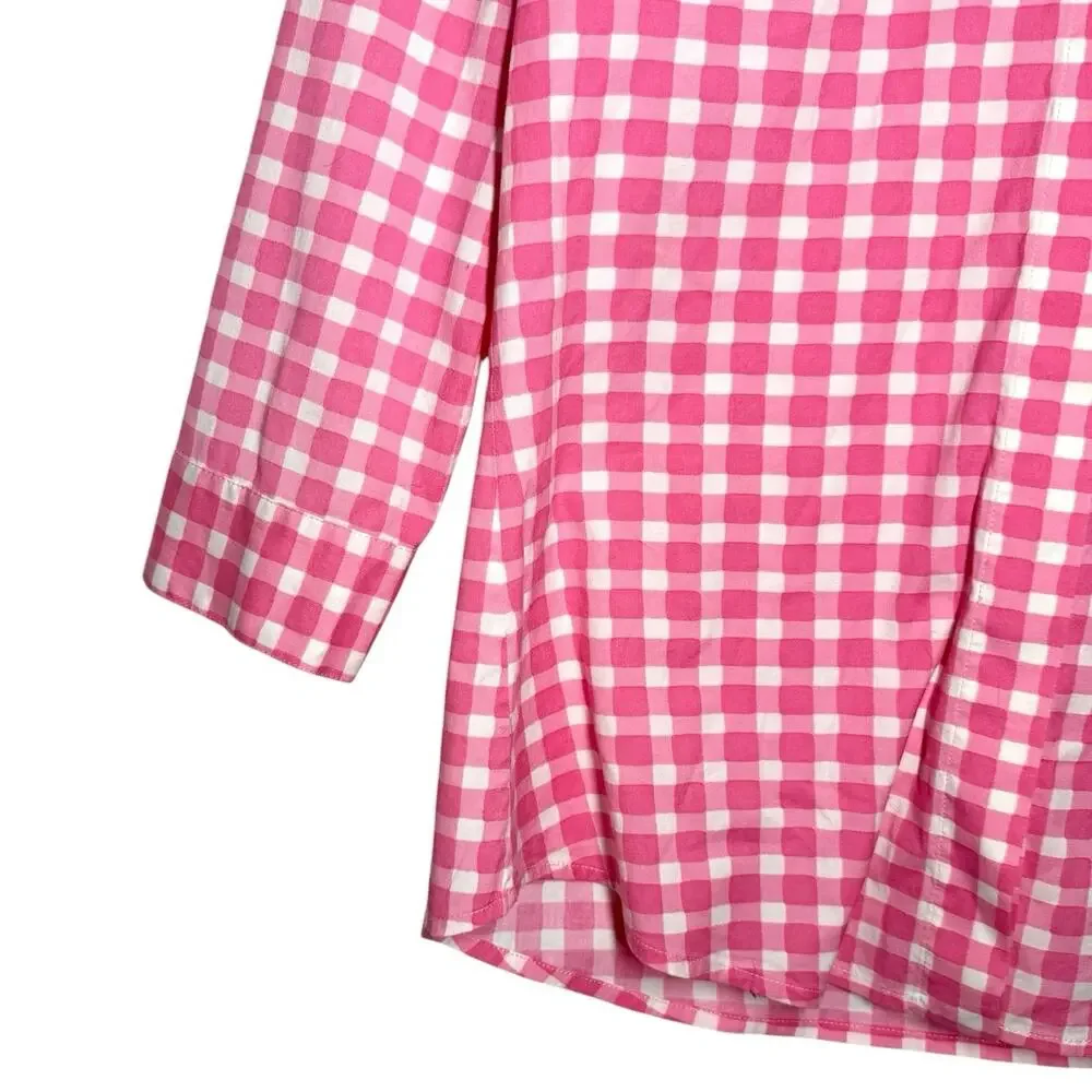 Samantha Sung Pink White Gingham Check Preppy Spring Summer Button Up Shirt - 4